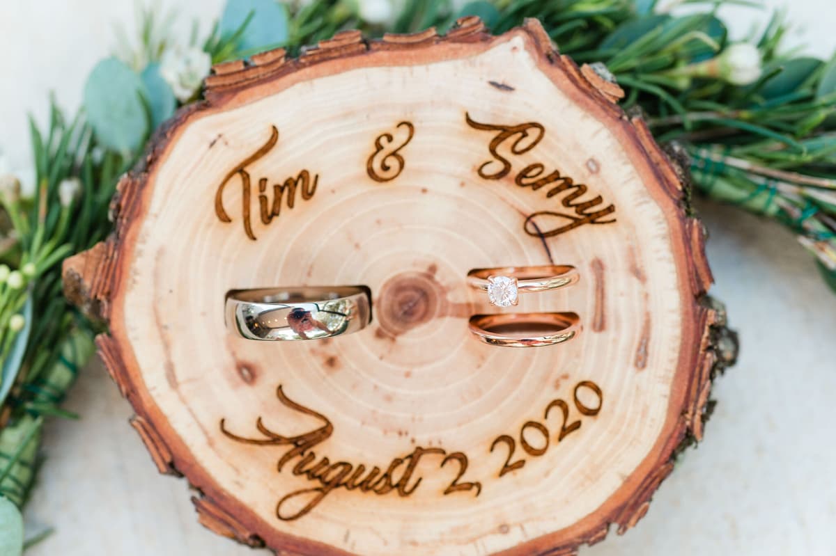 Wedding rings and contract details before signing a venue agreement