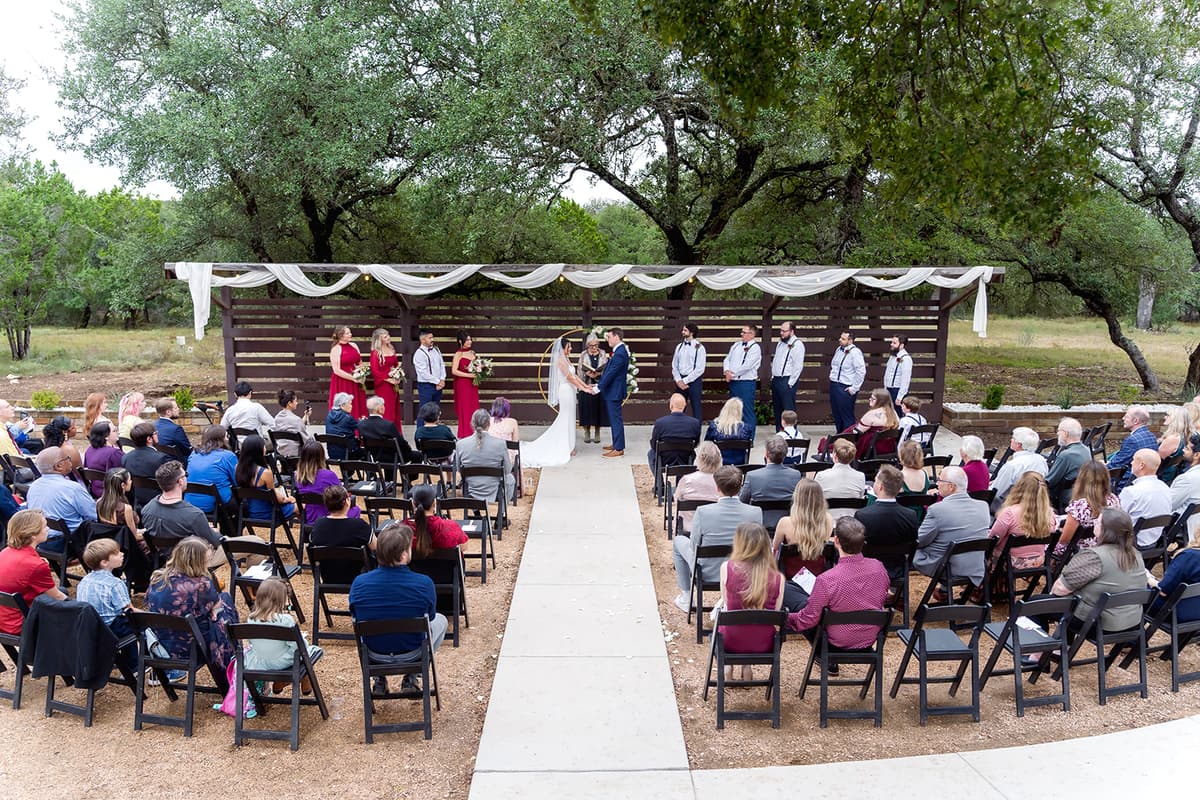 Guests gathered for Natasha and Brian's Hill Country ceremony at Prima Vista