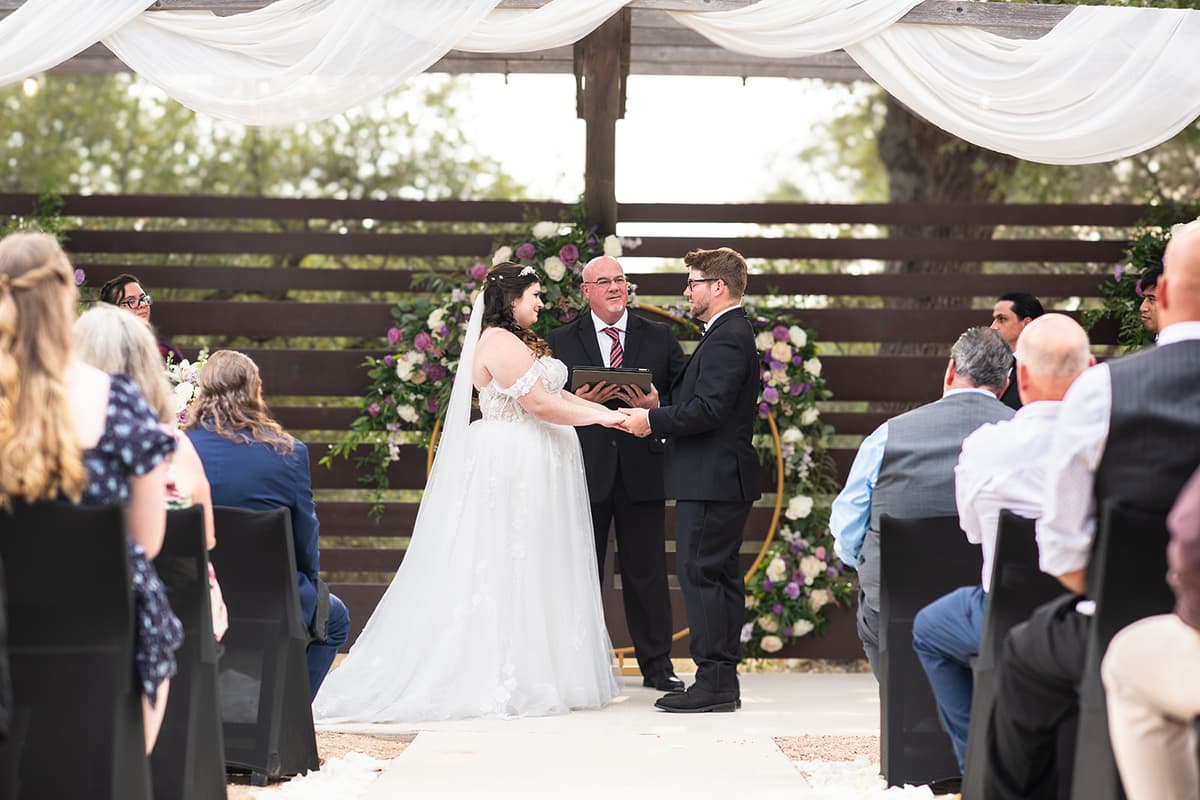 Nicole and Dylan exchange vows at Prima Vista's open-air ceremony space