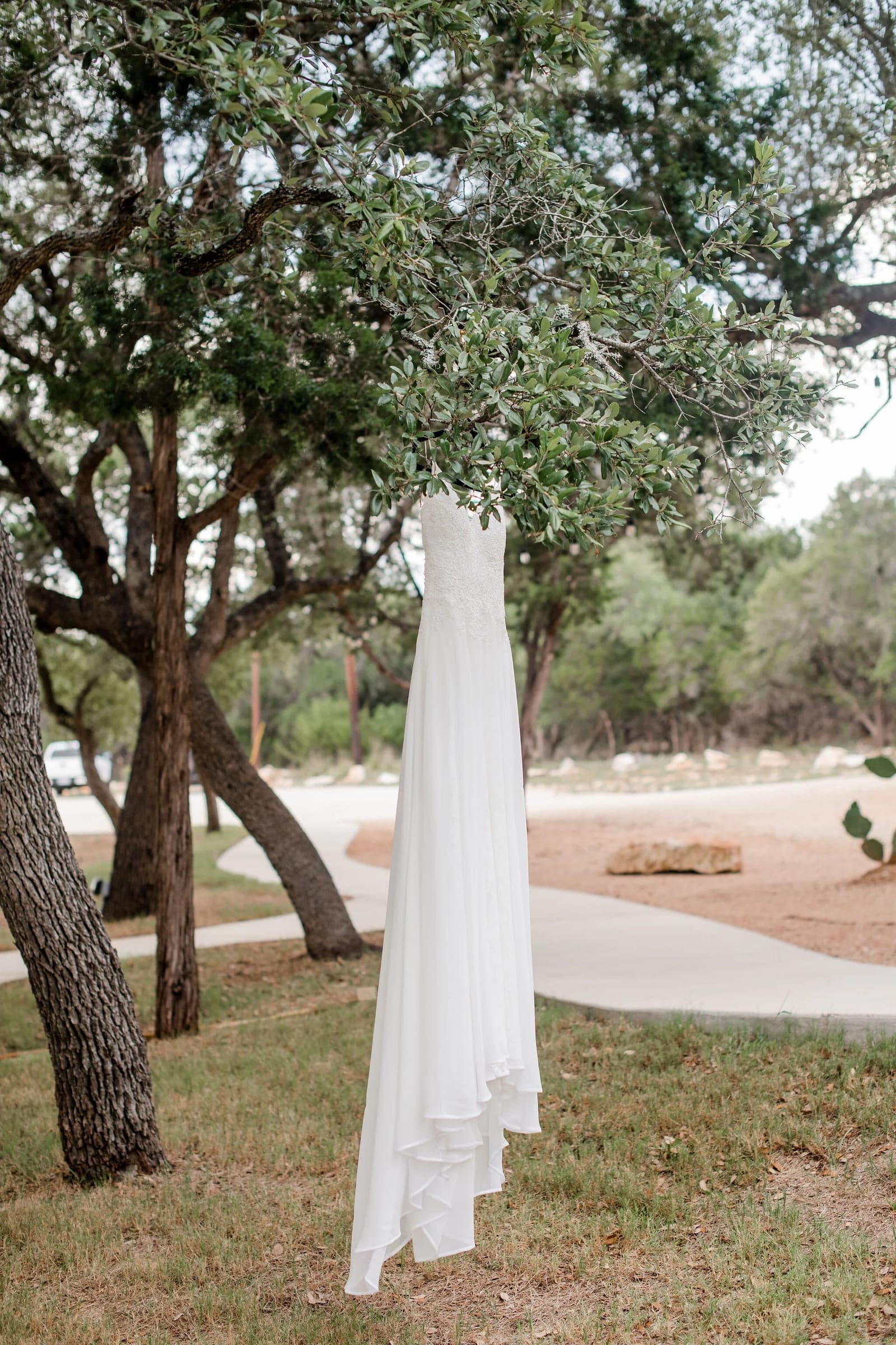 Wedding Gown Hanging Outdoors