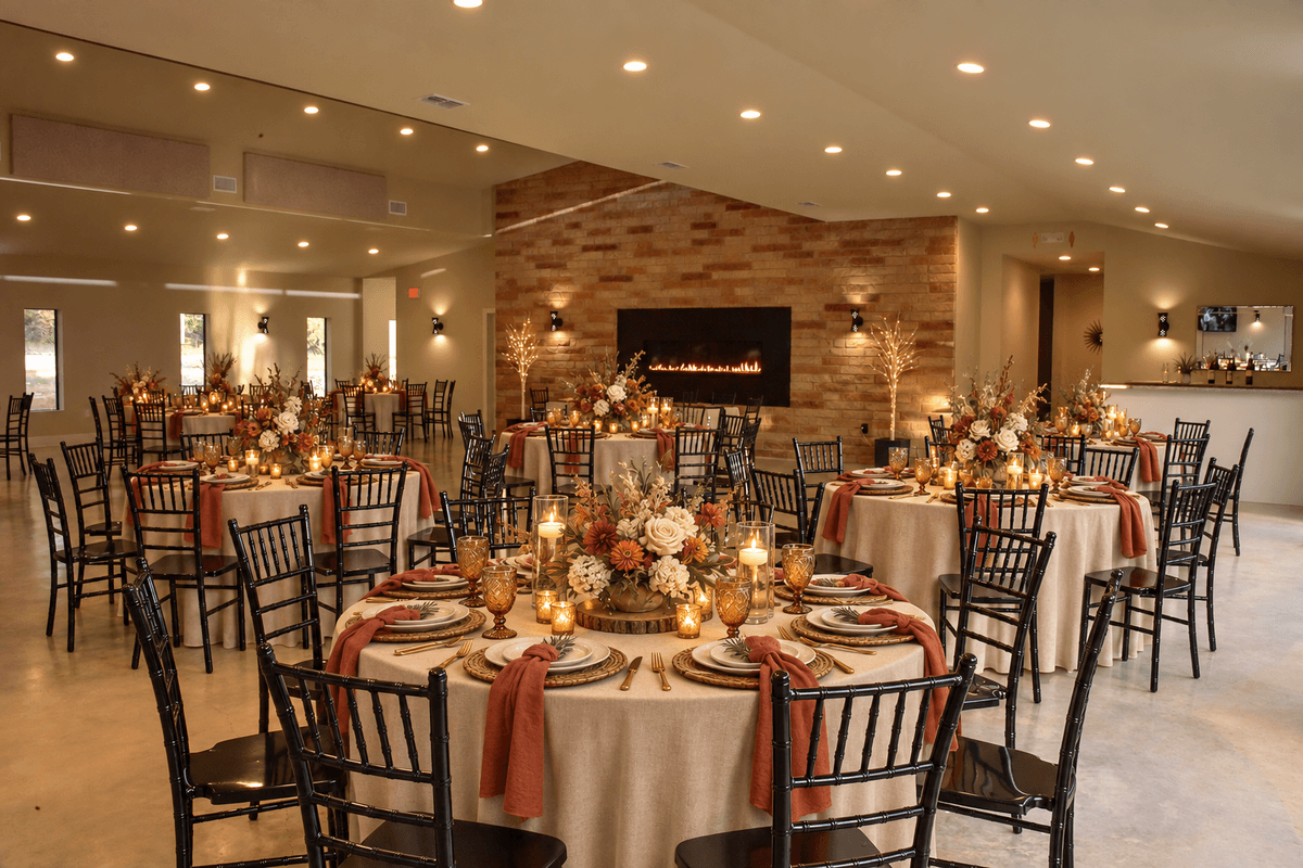 Terracotta and amber Hill Country Sunset reception design