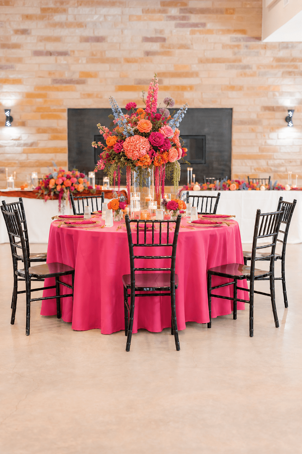 Bold modern linens and sculptural colorful florals