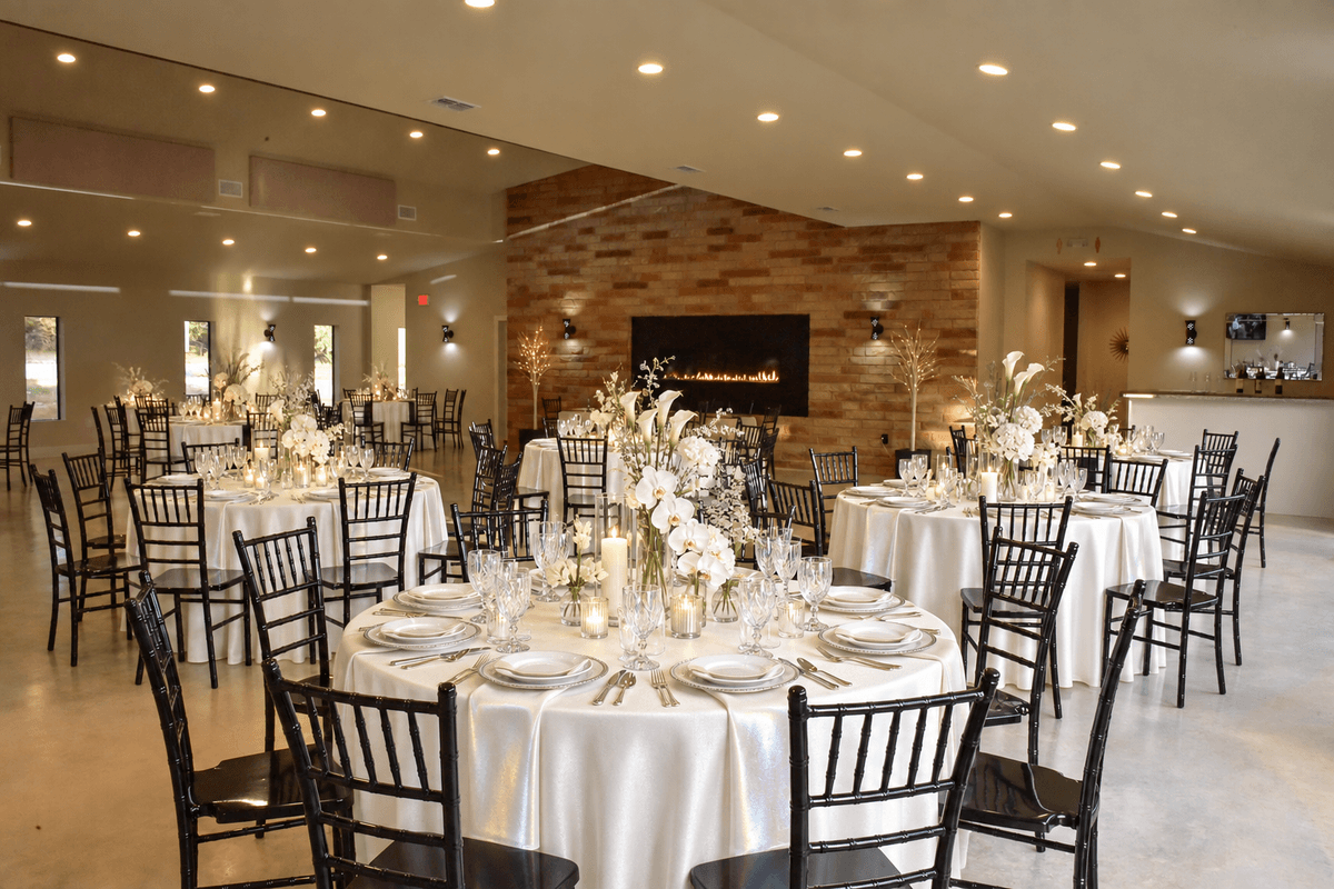 Opalescent Modern reception design with pearl and glass