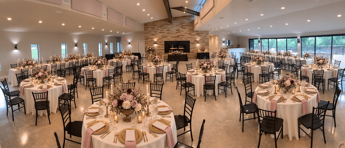 Old-world reception with painterly flowers and antique brass