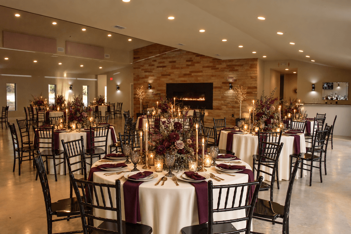 Rooted Romance wedding design with plum and olive