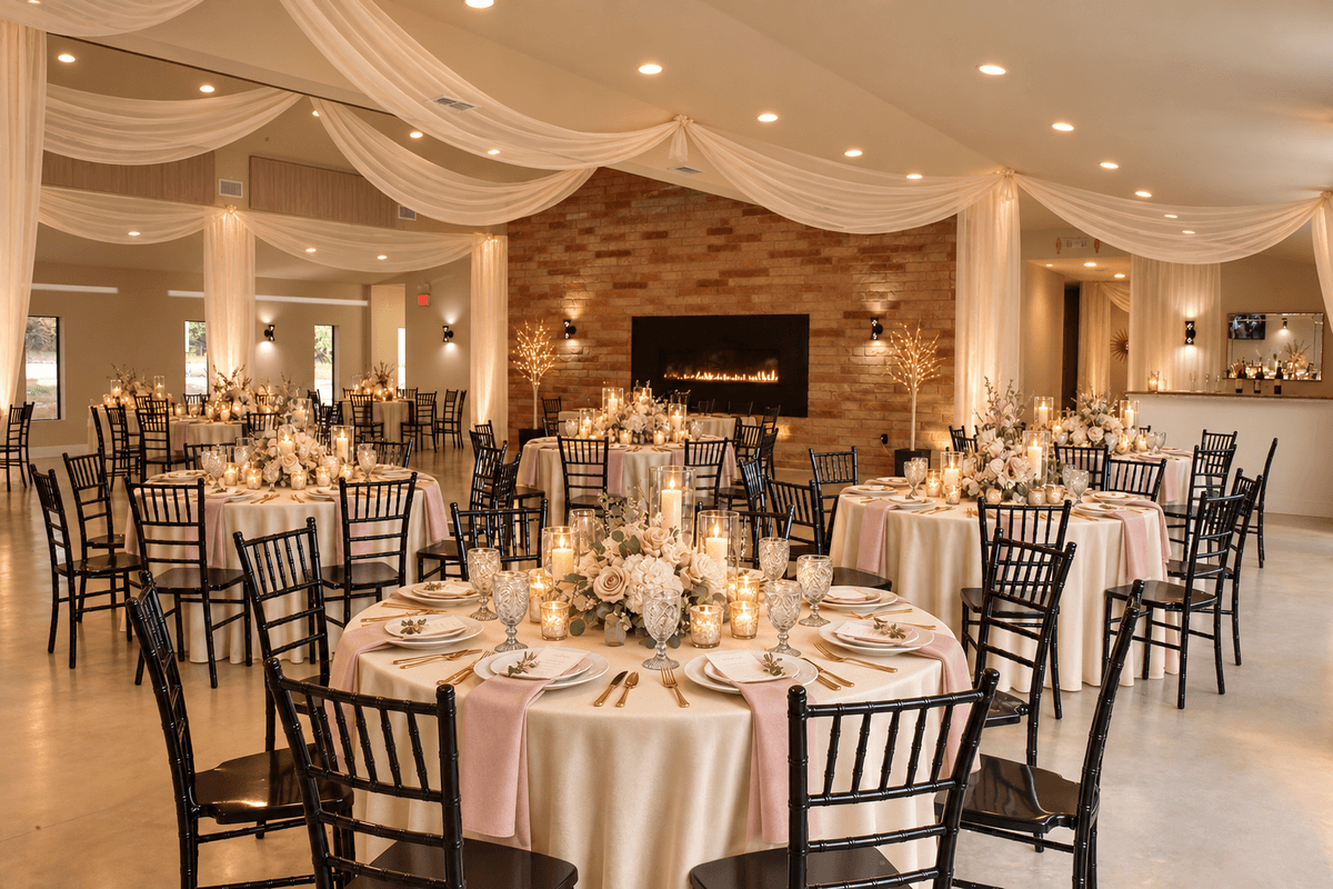 Soft Draped Romance reception design at Prima Vista