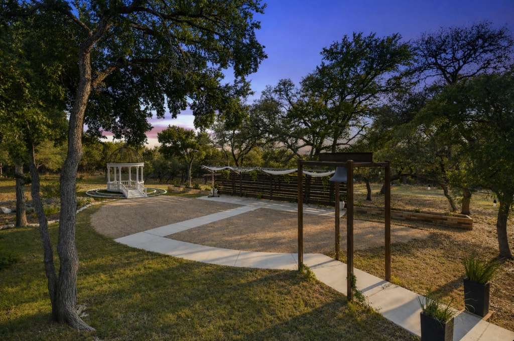 Modern dome and ceremony garden at Prima Vista in Wimberley, Texas
